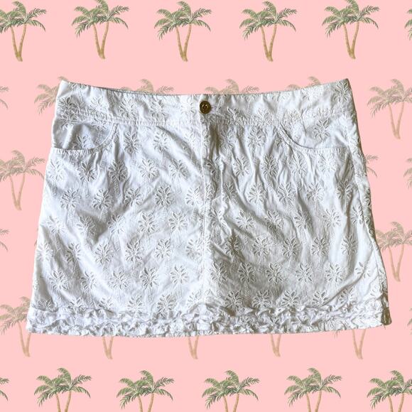 Lilly Pulitzer White Palm Tree Eyelet Lace Mini Skort Ruffles Pockets | Size 16 - Picture 1 of 8